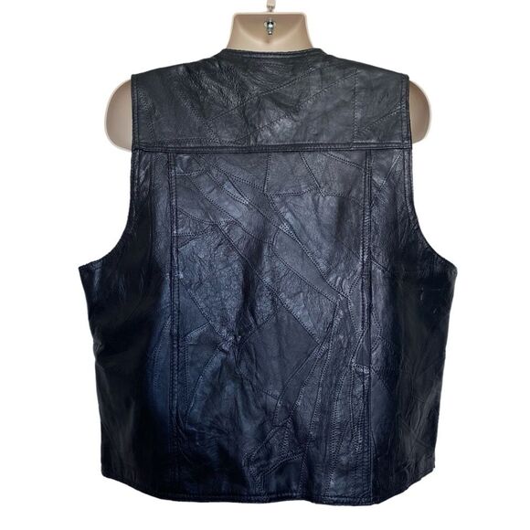 Genuine Leather Patchwork Biker Vest Black Sz 3X - Picture 14 of 15